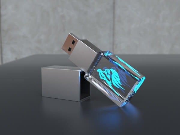 USB quảng cáo bằng pha lê, thủy tinh có hiệu ứng đèn LED